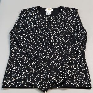 Small Talbots button down sweater black tan and wh